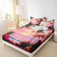 thumbnail image 3 of jejeloiu Pink Sunset Beach Bed Sheets For Girls,Hawaii Coconut Flower Pattern Full Size Sheets,Multicolor,4-Piece,1 Flat Sheet, 1 Fitted Sheet and 2 Pillowcases, 3 of 6