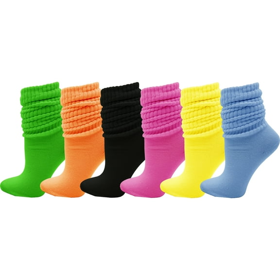 6 Pairs Slouch Socks for Women, Soft Extra Long Scrunch Knee High Sock, Bulk Pack (Assorted A)