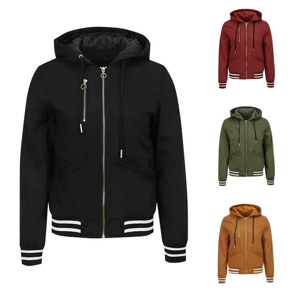 Brondbend Women's Coats and Jackets Hooded Zipper Long Sleeved Coat with Pocket Solid Color Drawstring Thick Loose Jacket Fall Winter Casual Party Warm Outerwear,Army Green