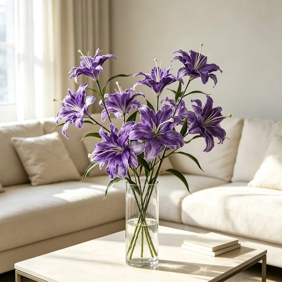 YFGEFTR Artificial Lily Flowers, 1 Pcs Plastic Long Stems Faux Silk Flower, Fake Lily Flowers for Wedding/Party/Garden/Hotel/Home Decor/Vase Floral (34inch, No Vase)