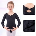 thumbnail image 2 of Lenpel Leotards for Girls Toddler Cotton V Neck Ruched Long Sleeve Performance Bodysuits Ballet Dancewear Outfits(Black,3-4 Years), 2 of 5