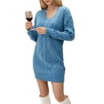 thumbnail image 2 of Vestido Tipo Suéter con Cuello en V para Mujer, Estilo Suéter Tipo Túnica Holgado Informal de Larga con Punto y Larga para Otoño. Azul Pavo Real S, 2 of 8