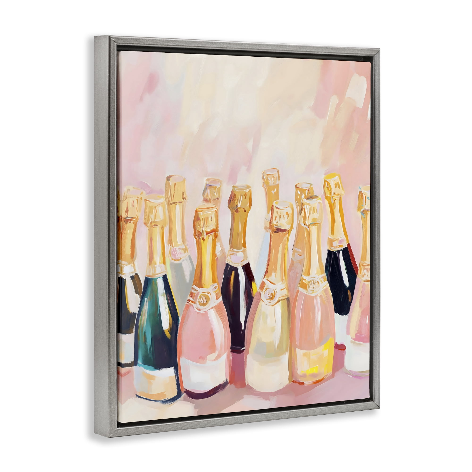 Stupell Industries Blush Champagne Bottles Collection Gray Framed Floater Canvas Wall Art, design by The Prints Vibe