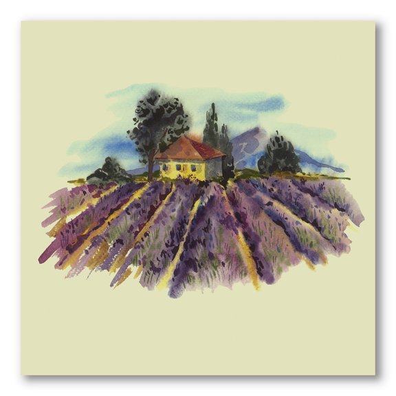Designart ' Landscape With Blooming Lavender and Village House ' Traditional Canvas Wall Art Print