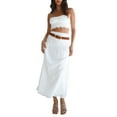 thumbnail image 2 of Musuos Women Summer Skirts Outfits Solid Color Eyelet Strapless Tube Tops High Waist Long Skirts 2 Pieces Clothes Set, White, 2 of 10