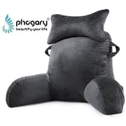 BEIPEGIN Reading Pillow, 23" Backrest Pillow with Arms and Pocket, Bed Rest Pillow with Detachable Neck Roll, Watching TV Bed Rest Reading Gaming Pillow for Adult Kids, Dark Grey
