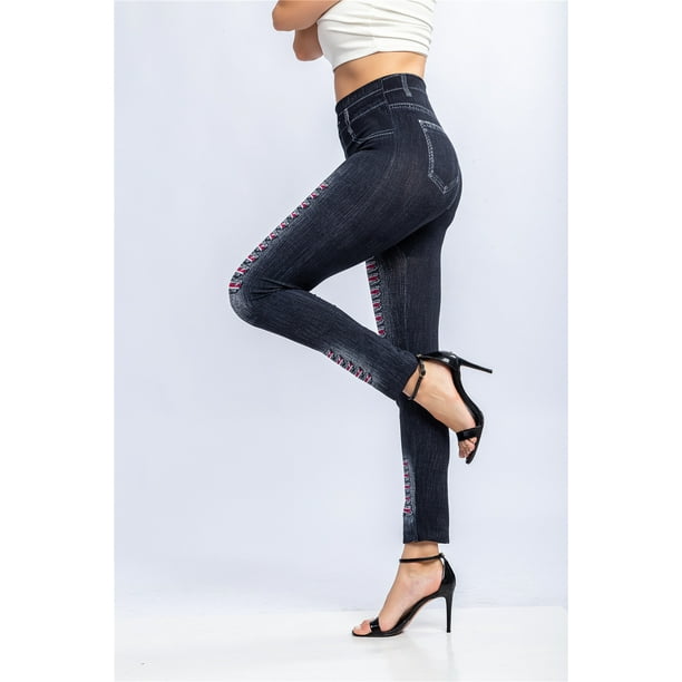 Women Elastic Jeans Leggings Thermal Stripe Print Imitation Denim Leggings  Tights Womens Cotton Leggings Multi Pack Black : : Clothing, Shoes  & Accessories