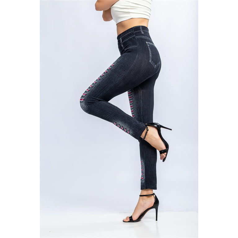 Bigersell Ripped Distressed Denim Pants Full Length Fashion Women's  Imitation Denim Leggings Butterfly Super Elastic Hip Lifting Leggings  Ladies