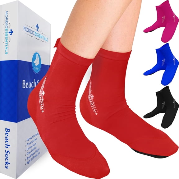 Nordic Essentials Aqua Beach Socks, Anti-Sand Design, Quick-Drying, Lightweight, Breathable, Red, XS, 1 Pair