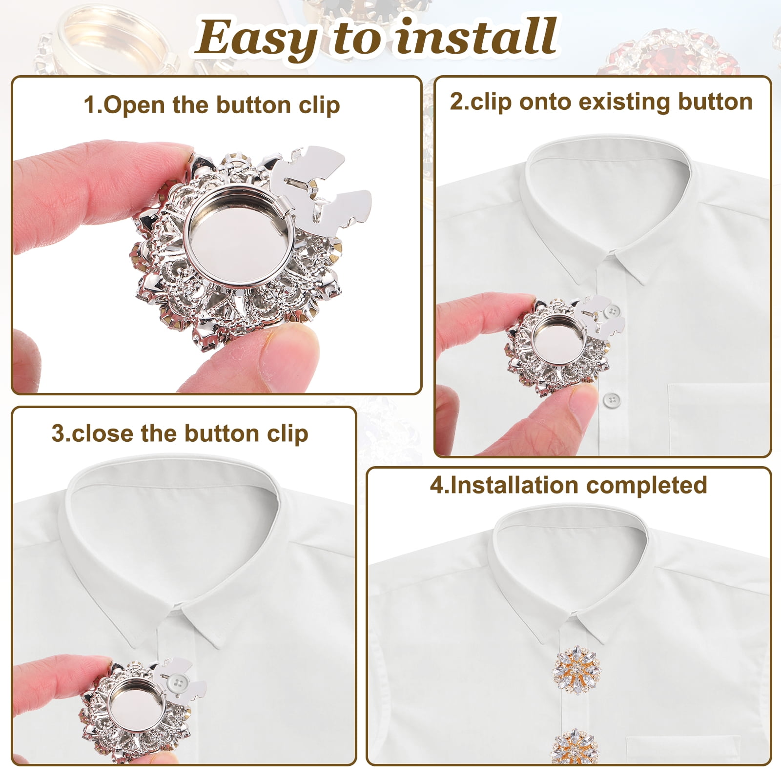 6 Pcs Rhinestone Button Covers Decorative Clips with 10 Pcs White Sewing Buttons Detachable Marquise Sewing Replacement for Women Men DIY Crafts Accessories (Navy Blue/Silver)