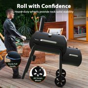 Brand Man Offset Smoker Charcoal Grill, Heavy Duty Wood Barrel BBQ Grill Smoker Combo with Side Box
