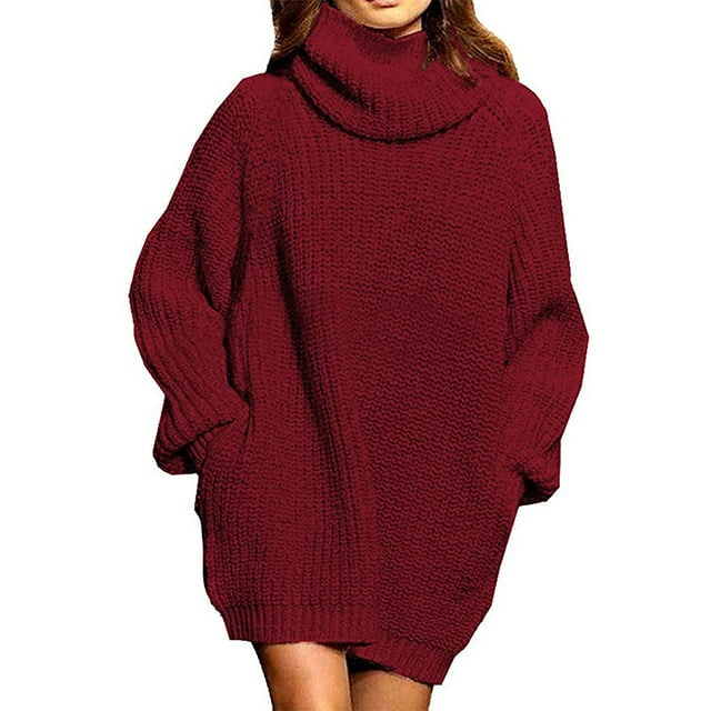 Robe Pull Longue en Laine à Col Roulé Ample pour Femmes