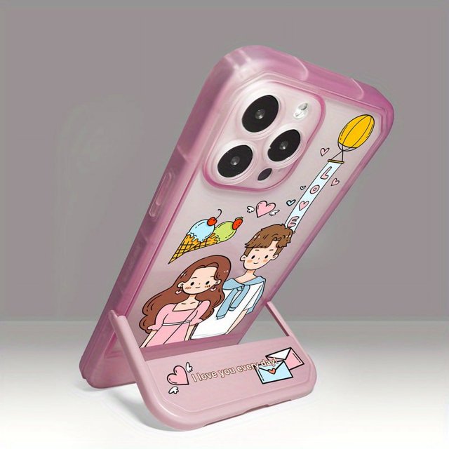 Show Your Love with This Adorable Pink Cartoon Couple Phone Case for iPhone 14 Pro Max/13/12/11/X/XR/XSMax!