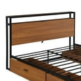 thumbnail image 5 of Queen Size Metal Platform Bed Frame with 4 Storage Drawers, Sockets, USB Ports and Slat Support, Metal Queen Bed Frame with Wooden Headboard & Footboard, No Box Spring Needed (Queen, Black), 5 of 7