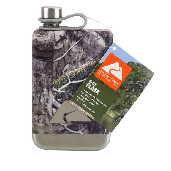 Ozark Trail 8 oz Stainless-Steel Flask - Black, Durable & Versatile for Outdoor Adventures