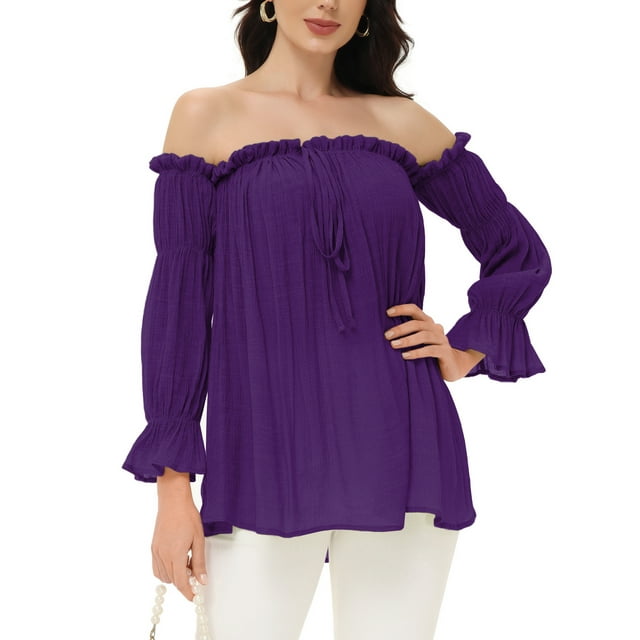 Haut à Épaules Dénudées Renaissance pour Femmes Costume Blouse Bohème Paysanne