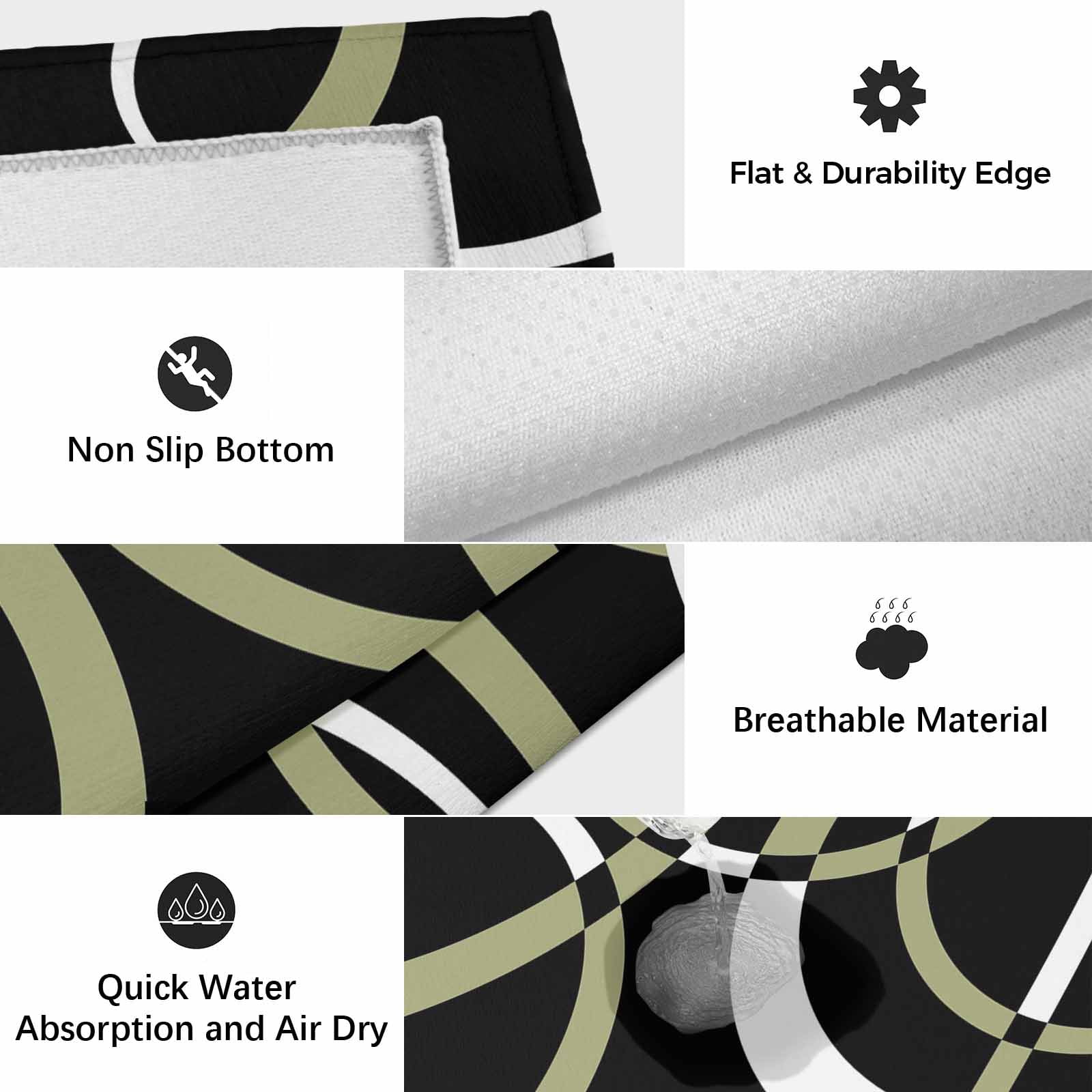 Black Geometric Outdoor Rug for Patio/Deck/Porch, Non-Slip Large Area Rug 5 x 8 Ft, Modern Sage Green White Striped Art Indoor Outdoor Rugs Washable Area Rugs, Reversible Camping Rug Carpet Runner