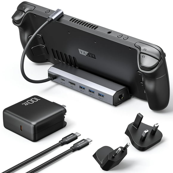 Estación de acoplamiento JSAUX 6 en 1 con cargador de 100 W para ROG Ally/Steam Deck/Legion Go/MSI Claw