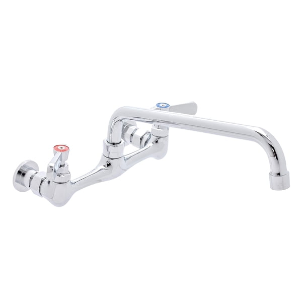 Grifo Para Fregadero De Cocina Sin Plomo - Durasteel Grifo Para Fregadero De Cocina Comercial Montado En La Pared Central De 8" Con Caño Giratorio De 10" - Certificado Nsf - Manijas De Doble Palanca -
