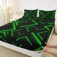 thumbnail image 3 of Manfei Modern Abstract Lines Twin Sheet Sets 3pcs, Green Black Twin Fitted Sheet, Geometry Aesthetic Flat Sheet, Breathable Room Decor, 3 of 7