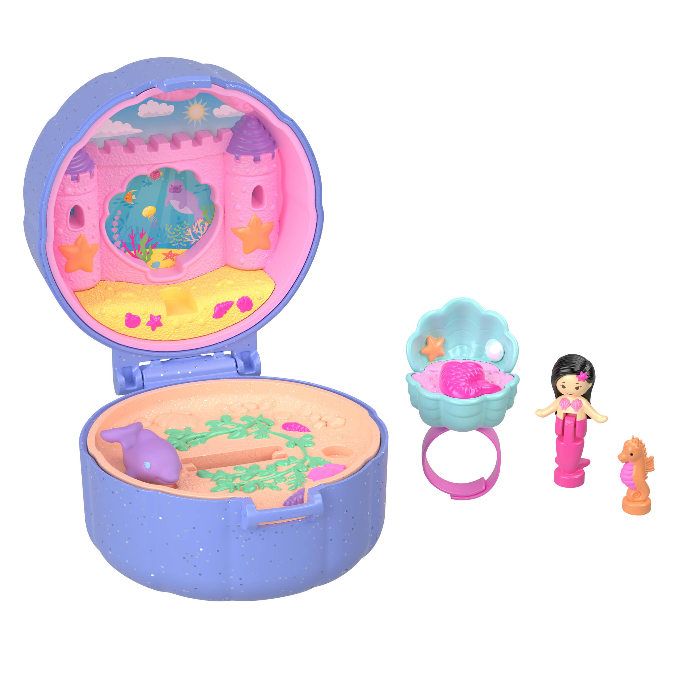 Polly Pocket Collector, Mermaid Seashell Ring and Case, Heritage Micro Dolls & Keepsake Compact Playset