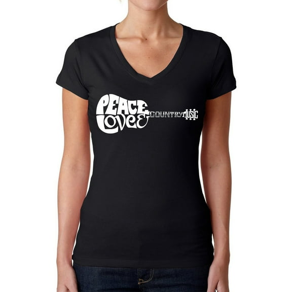 Women's Word Art V-Neck T-Shirt - Peace Love Country
