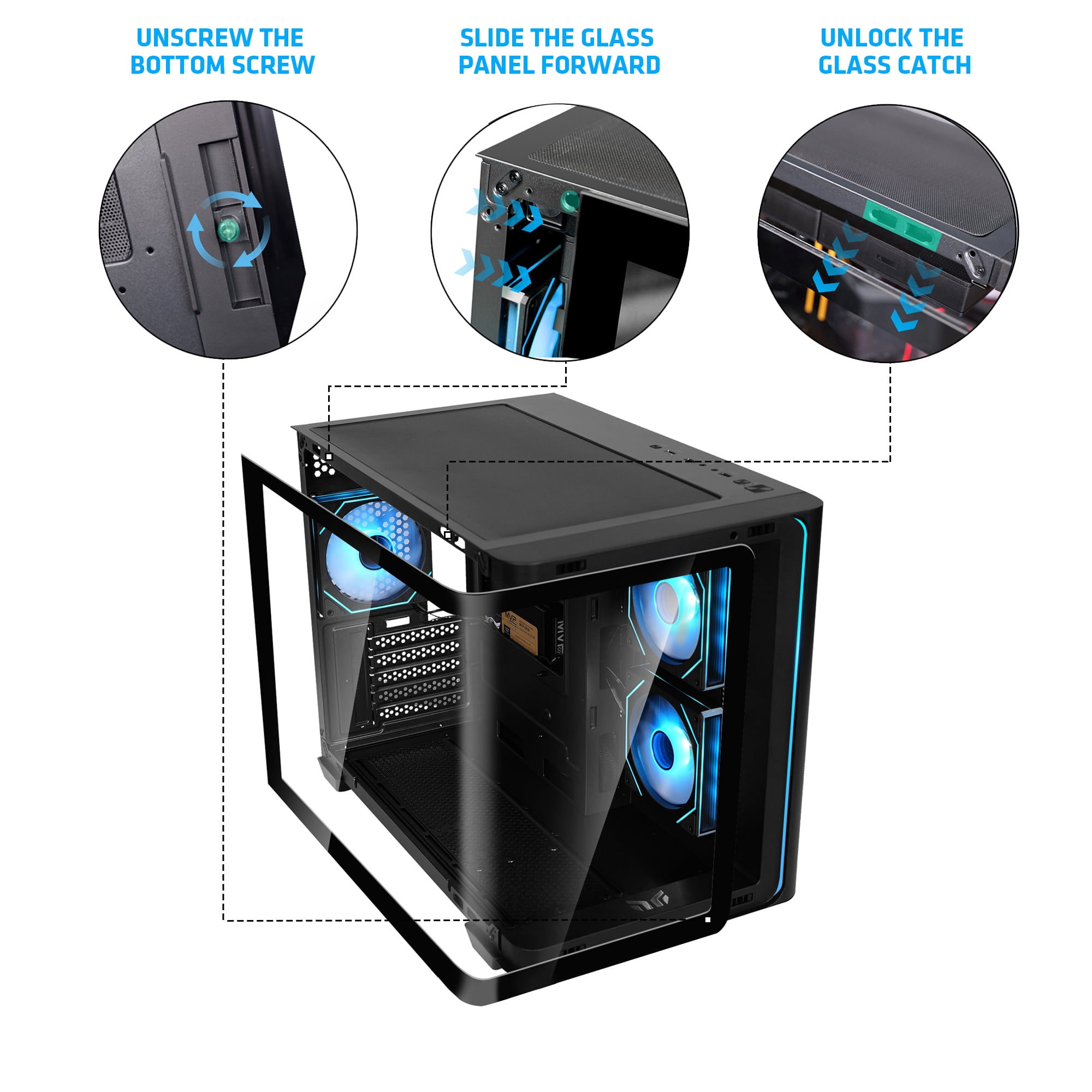 YEAH MAGIC Biforst MATX PC Gaming Case ARGB Full Clear-Side High-Airflow Light Strip Sturdy One-Piece Curved Glass With 3 ARGB Fans Mid-Tower Art Computer Chassis Striped Rainbow Lamp Black