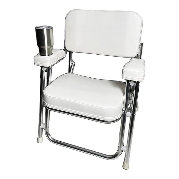 MARINE CITY Aluminum Portable Folding Cushioned Boat Deck Beach Chair with Drink Cup Holder for Marines  Boats  Yachts  Ships