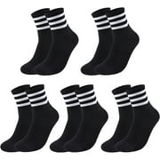 5 Pairs Unisex Stripe Crew Socks Breathable Athletic Sports Gym School Casual Quarter Ankle Socks for Men Women