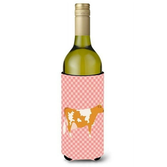 Guernsey Cow Pink Check Wine Bottle Beverge Insulator Hugger