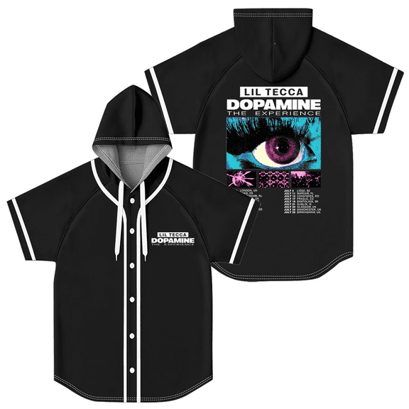 Lil Tecca Dopamine The Experience Tour Baseball Jersey Women Men Hooded Short Sleeve Shirt Casual Trendy T-shirt