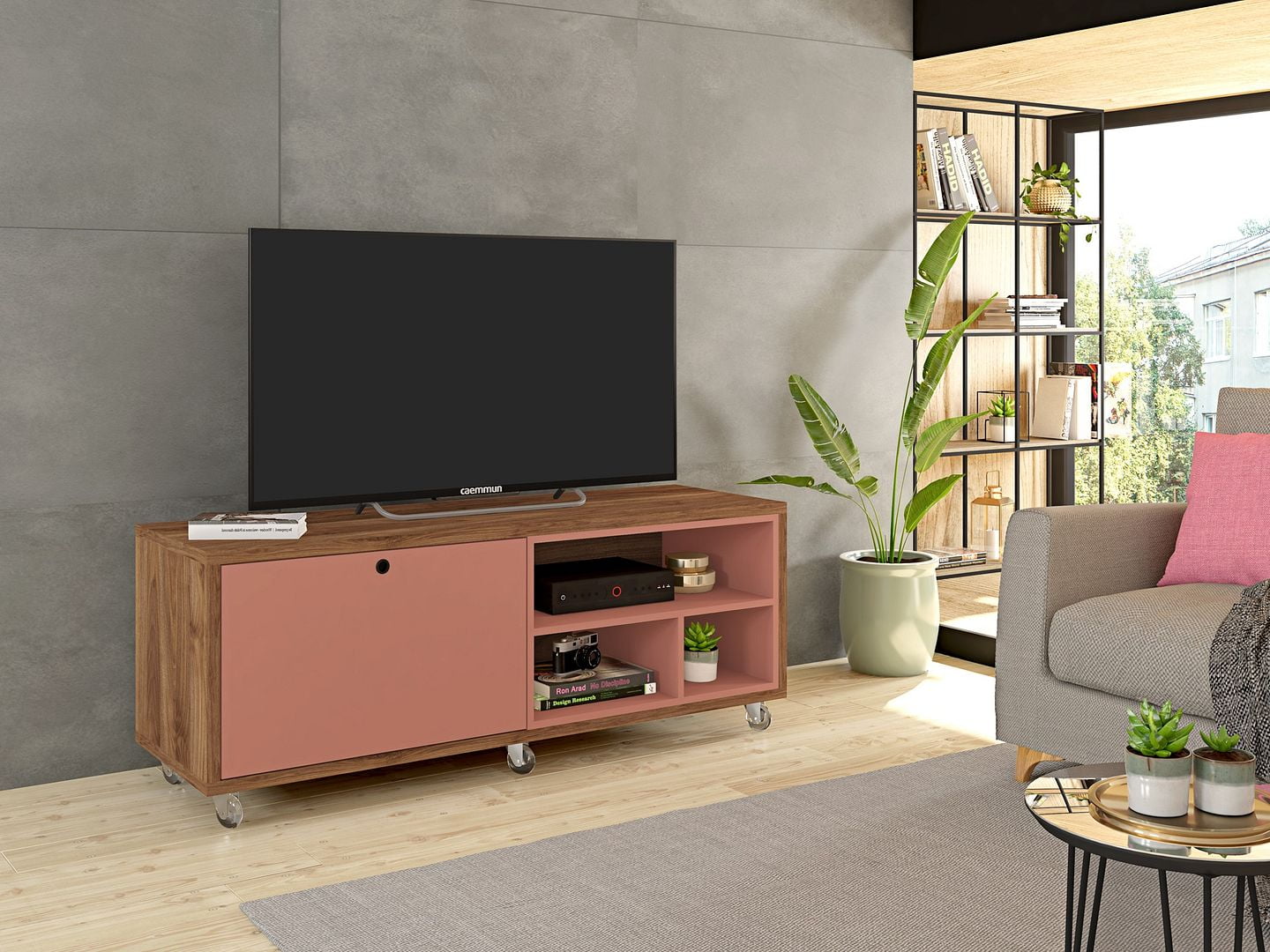 Manhattan Comfort Windsor 53.62" TV Stand with Casters in Ceramic Pink
