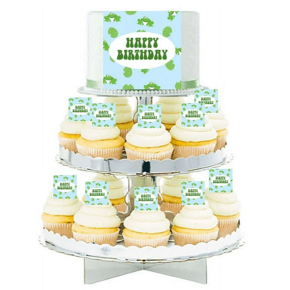 Happy Birthday Froggie  Edible Photo Toppers  & Edible Cupcake Decoration Kit
