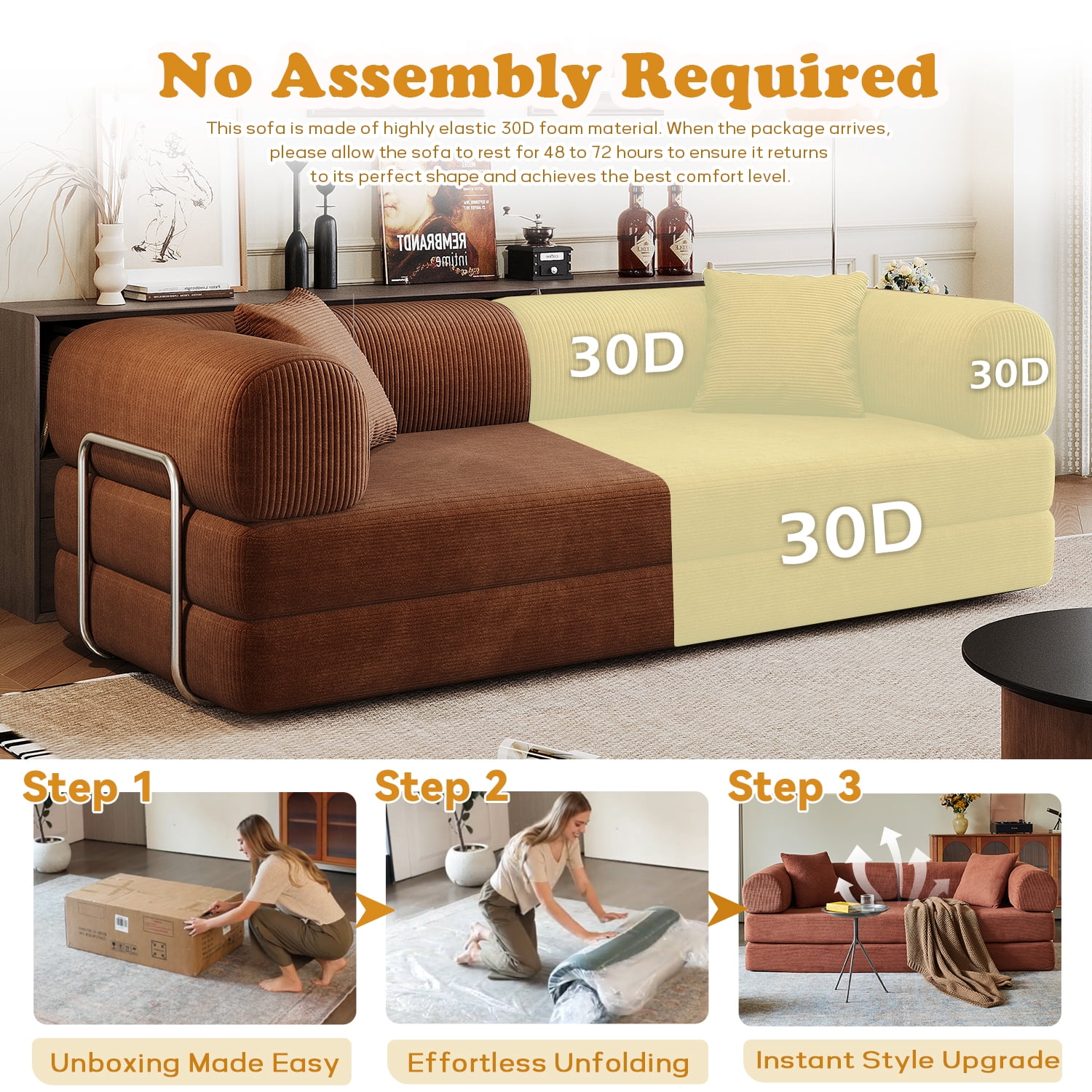 Eyisean 78.8" Corduroy Convertible Sofa Bed with Stainless Fixed-Shape Frame, 4-in-1 Boneless Loveseat with Pull-Out Bed, Lounge Futon Sofa Couch Floor Mattress for Living Room, No Assembly Required