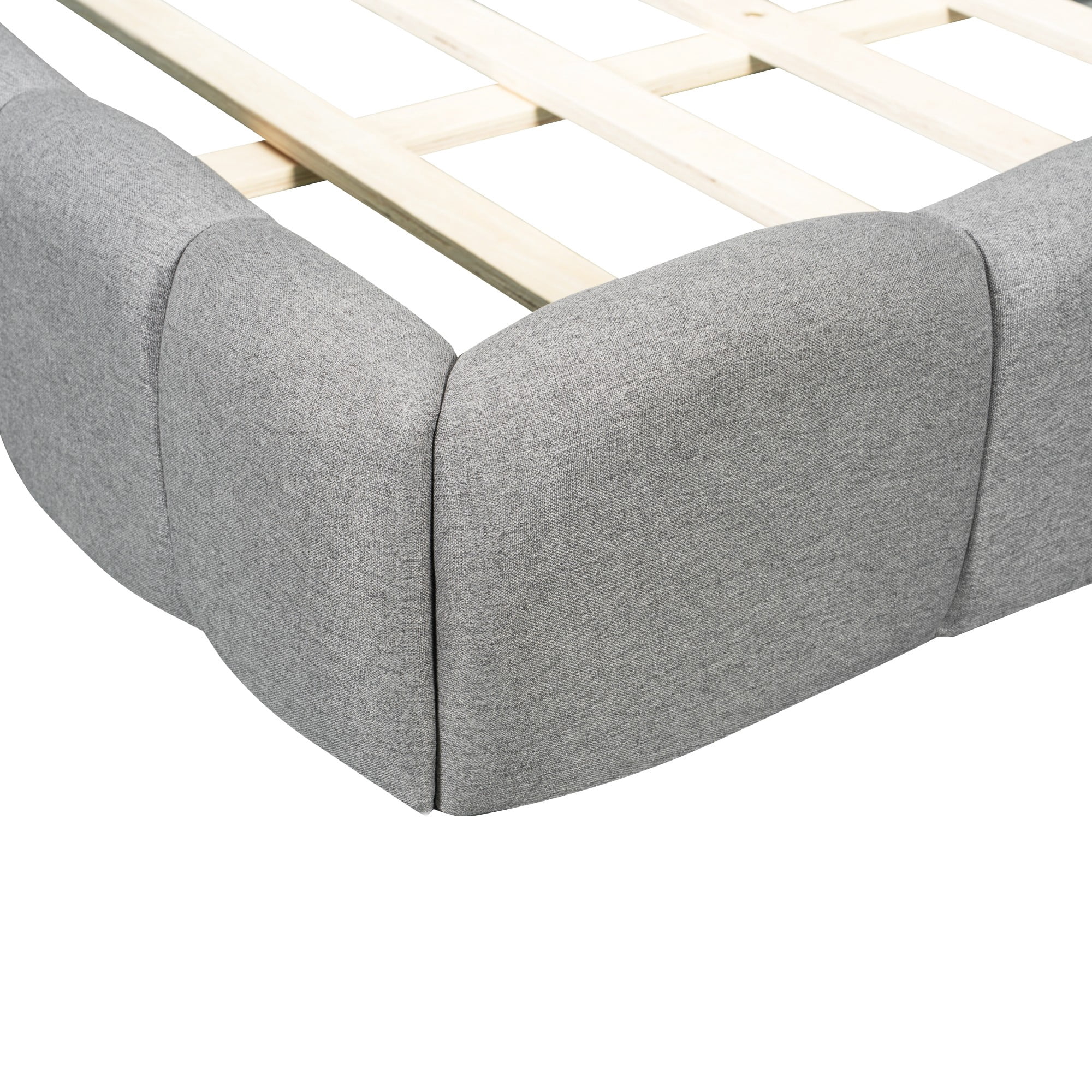 Aukfa King Size Upholstered Platform Bed, Modern Grounded Bed Frame with Thick Linen Fabric Headboard & Footboard, Gray