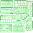 thumbnail image 1 of HLONK 11PCS Geometric Drawings Templates  Drafting Stencils Measuring Tools  Transparent Green Plastic Ruler  for Architecture  Office  Studying  Designing, 1 of 7