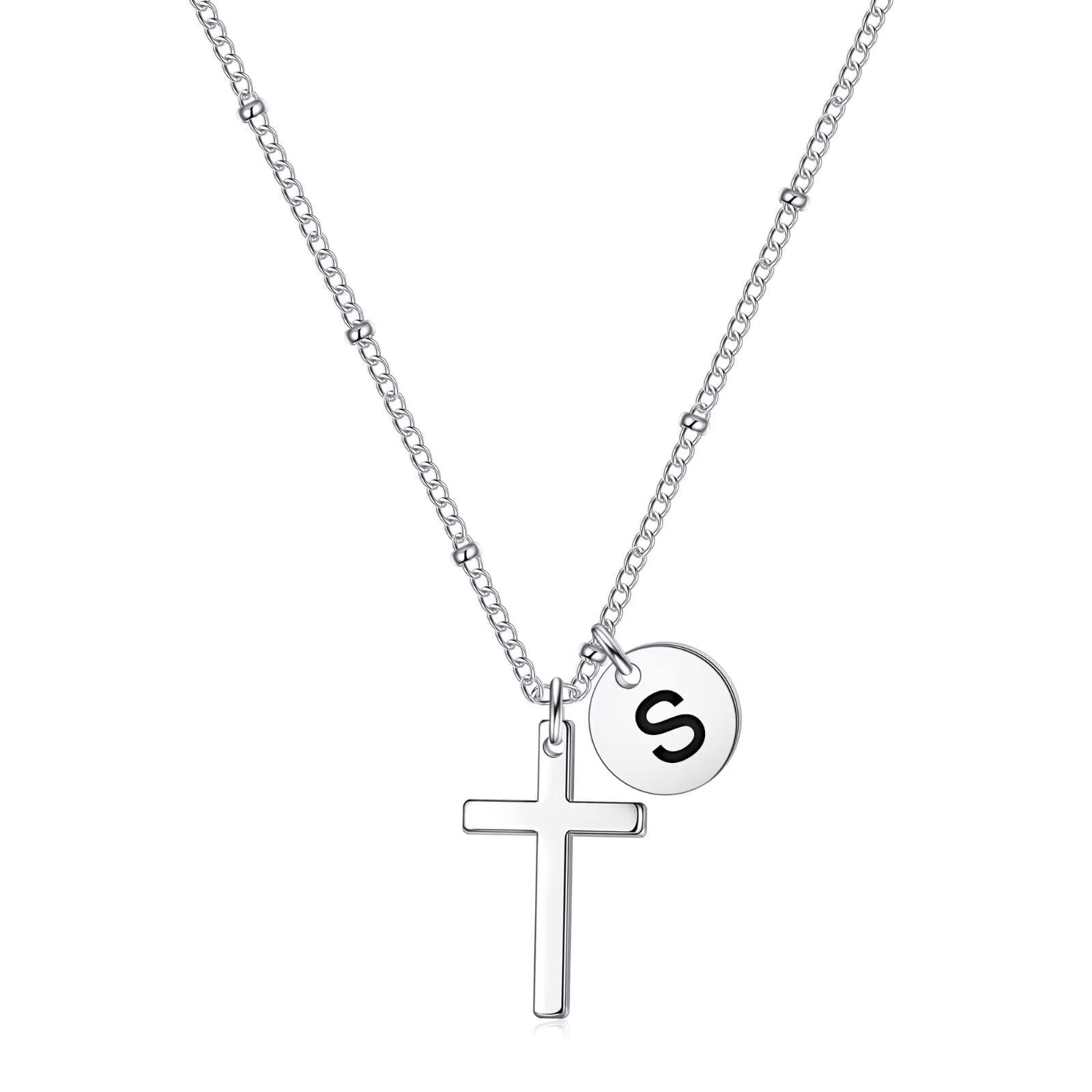 AUNOOL 925 Sterling Silver Cross Pendant Necklace for Women Girls