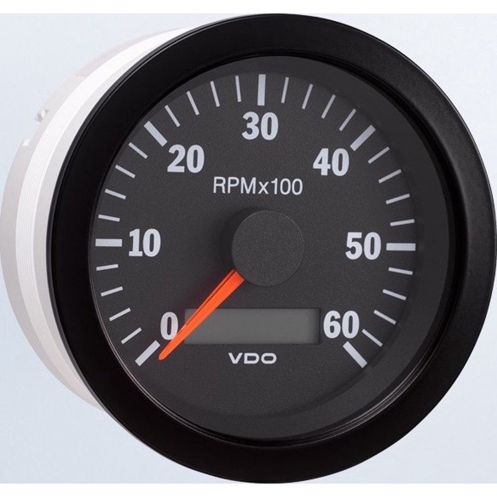 VDO Vision Black 6,000 RPM 33/8" Tachometer with Hourmeter 12/24V