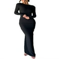 thumbnail image 1 of Robe Longue Moulante pour Femmes, Couleur Unie, Froncée, à Manches Longues, Robe de Soirée, Robe de Fête, 1 of 5