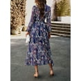 thumbnail image 6 of Franhais Women's Autumn Long Floral Dress Long Sleeve Deep V Neck Ruffle Trim A-line Party Dress, 6 of 7