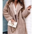 thumbnail image 3 of Katigan Women'S Fuzzy Fleece Lapel Open Front Long Cardigan Coat Faux Fur Warm Winter Outwear Jackets Apricot Color XXL, 3 of 6