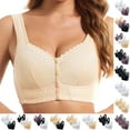thumbnail image 2 of VISALY wireless bra pack Strapless Bras for Women Large Bust, Ladies Lace Wire-Free Vest-Style Oversized Bra 3Pc Bra for Senior Front Closure Breathable, Daisy Bra for Seniors, #C Purple1,56, 2 of 5
