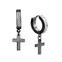 BEBERLINI Women Cross Pendant CZ Huggie Hoop Earrings Black Stainless Steel Jewelry Gift