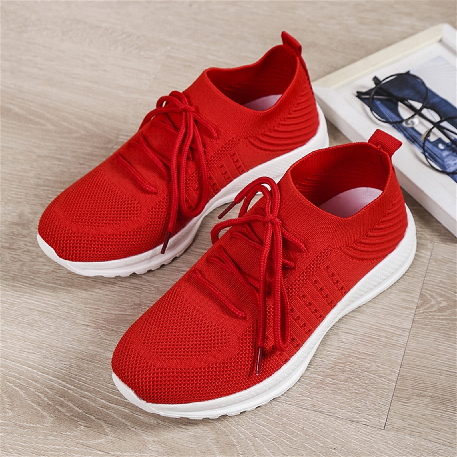 Nature Breeze Lace Up Women's Canvas Sneakers in Red - Walmart.com