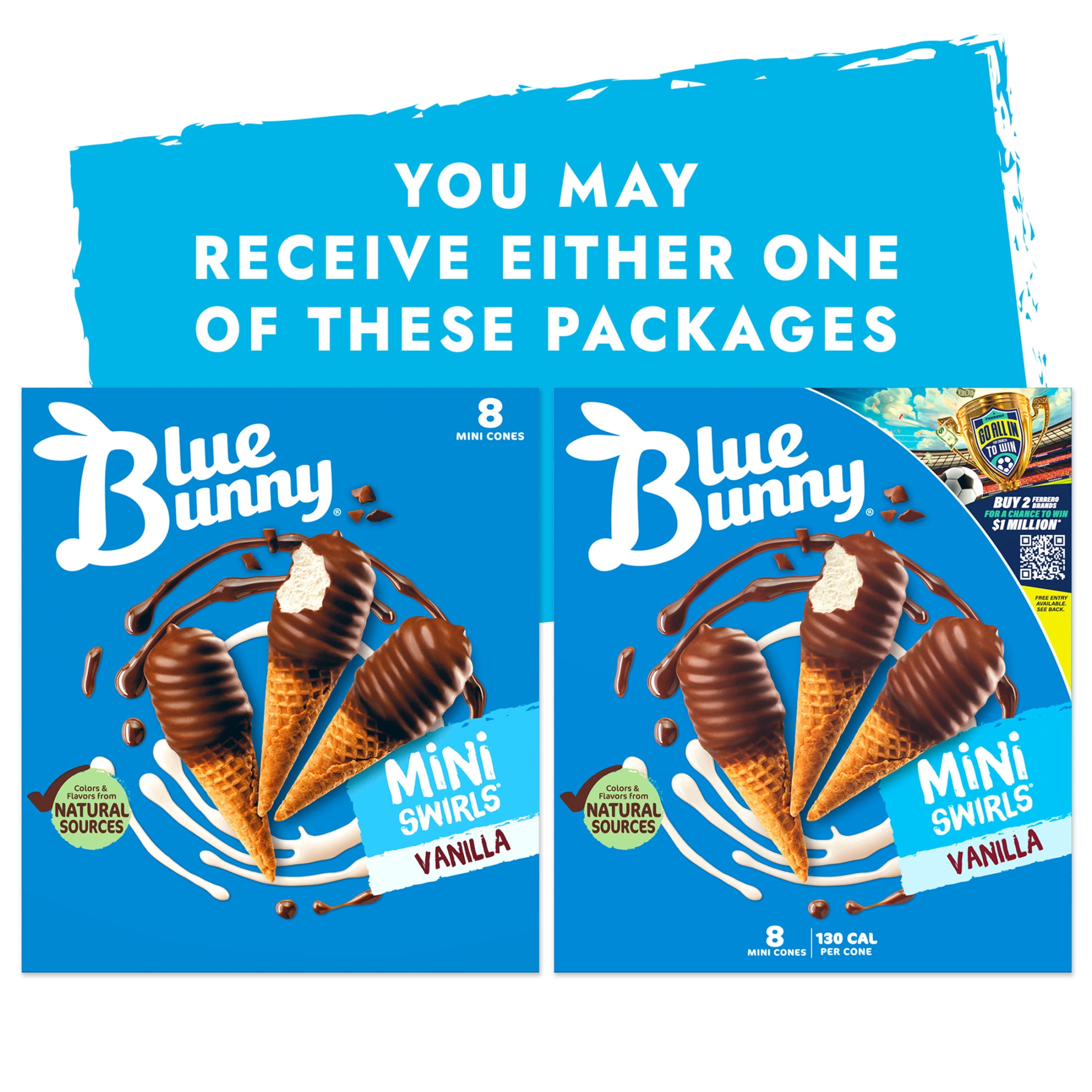 Blue Bunny Mini Swirls Vanilla Cones, 2.25 Fl Oz, 8 Count