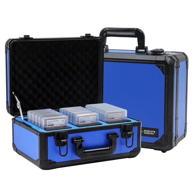 UHZBTEC Graded Card Storage Box; Durable Sports, PSA Card Storage Case- Trading Card Storage Box - PSA Slab Case For Top Loaders (BLUE, 14.17x11.2x7