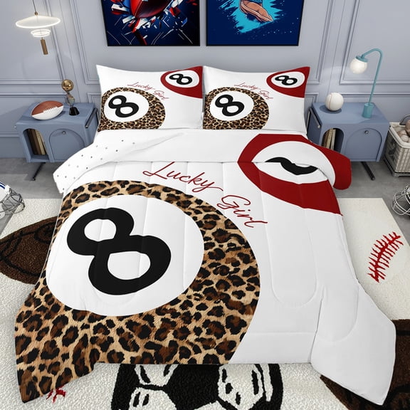 Homewish Cheetah Print Billiards Bedding Comforter Set,Black Eight Twin Comforter Sets,Chic Leopard Pattern Bedding Set For Girls Boys,Microfiber Bedroom Decor Reversible,2-Piece