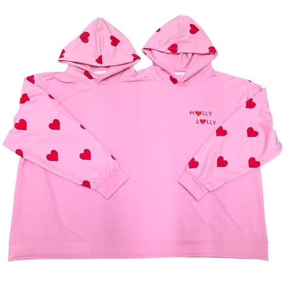 Jiibva Matching Hoodies for Couples, 2 Person Couple Hoodie, Heart Pattern Long Sleeve Pullover, Intimate Matching Couple