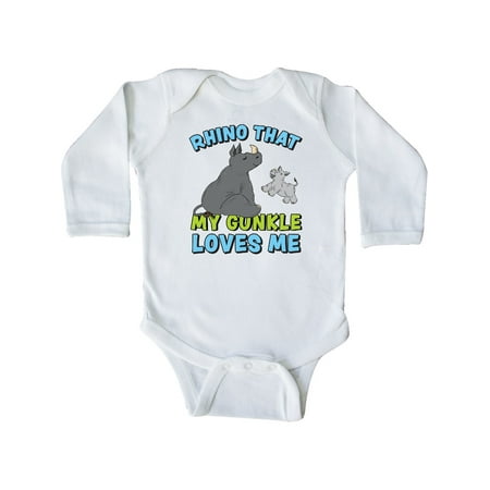 

Inktastic Rhino That My Gunkle Loves Me with Cute Rhinos Gift Baby Boy or Baby Girl Long Sleeve Bodysuit