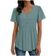 thumbnail image 2 of Camiseta de Encaje de Manga Corta de Cuello Alto para las Mujeres Muñeca de Manga Corta Botón para las Mujeres, Cintura Cinching V-Cuello de Verano Top, 2 of 9
